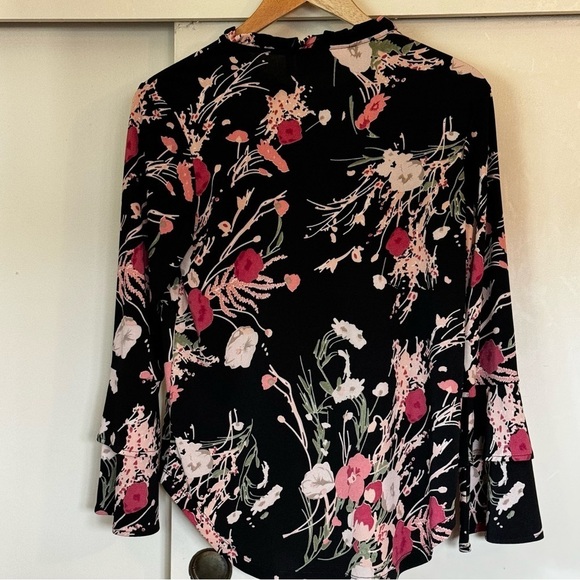 La Bellum By Hillary Scott top in black & pink  floral very Stevie Nicks Size XL - Picture 2 of 3